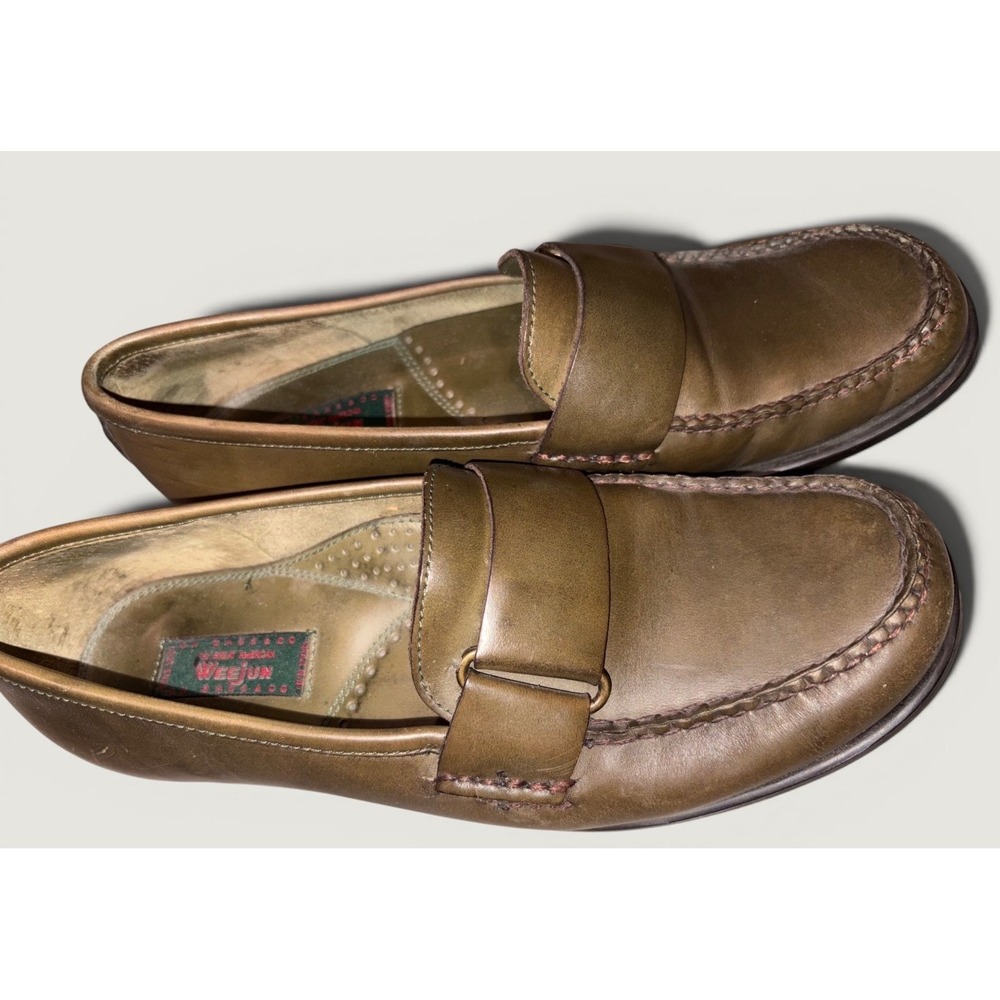 Vintage GH Bass Weejun Loafers Mens 7.5 M Olive Green Leather Slip On Shoes